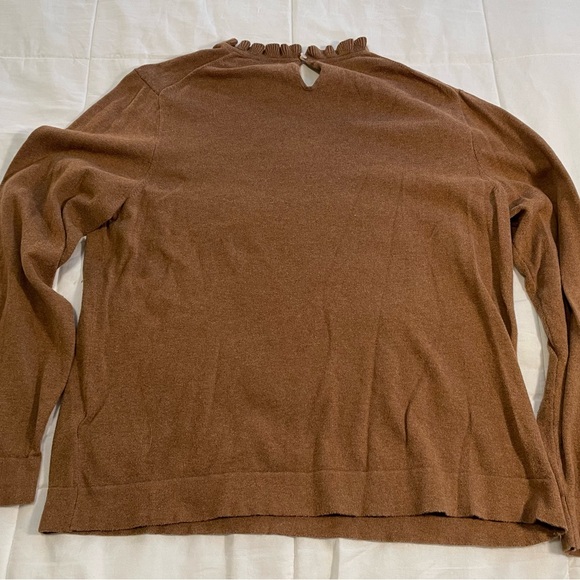 J. Crew Factory Women's Ruffle Neck Camel Brown Sweater - Picture 5 of 6